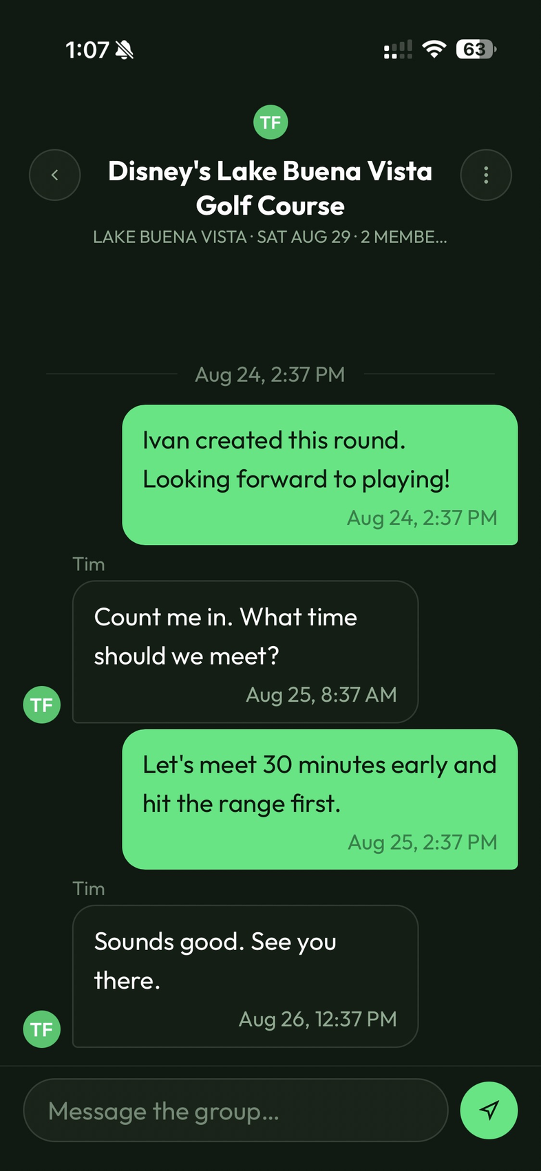 Round group chat thread inside fourBallBuddy